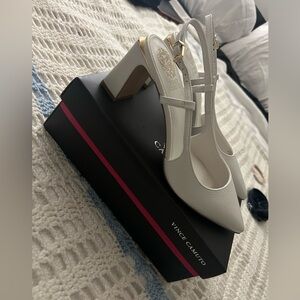 Vince Camuto - White Heels - Pointed Toe - Leather- Gold
